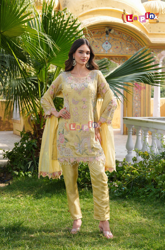 Shimmer Suit Set with Multi Moti Work