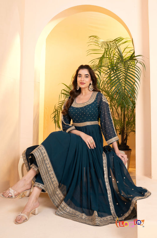 Full Sleeves Embroidered Anarkali Set