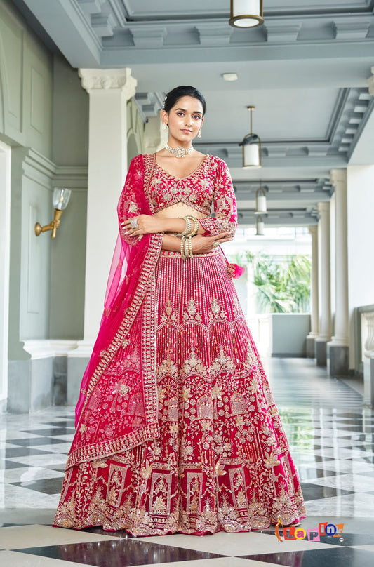 Rani Net Embroidered Full Sleeves Lehenga Set