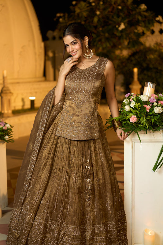 Designer Shimmer Tissue Peplum Skirt Set