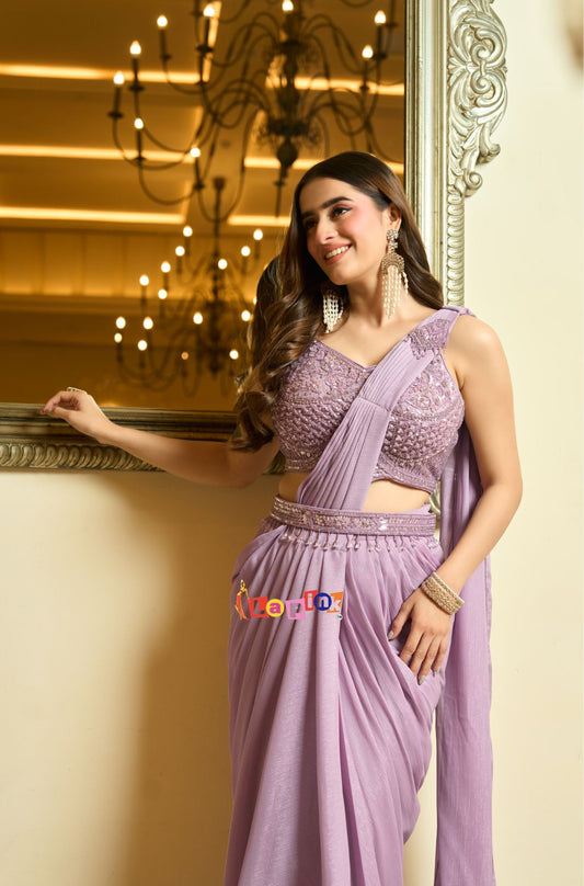 Designer Chinoon Pre-Drape Saree Set