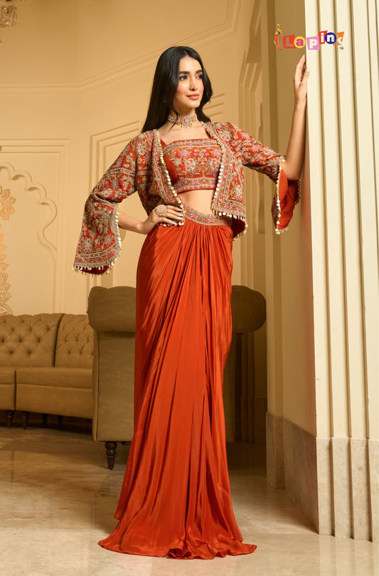 Embroidered Three Piece Crape Set