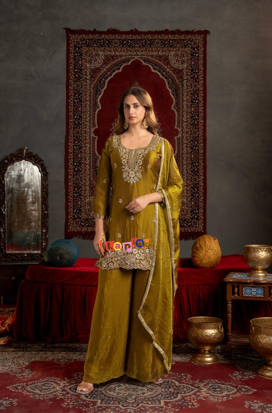 Fendi Fabric Embroidered Sharara Set with Dupatta