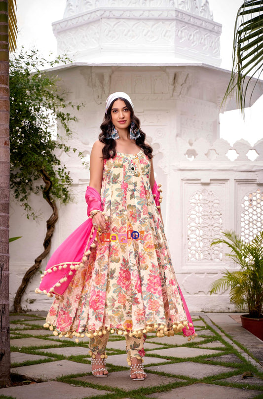 Printed Anarkali Set with Pant & Dupatta