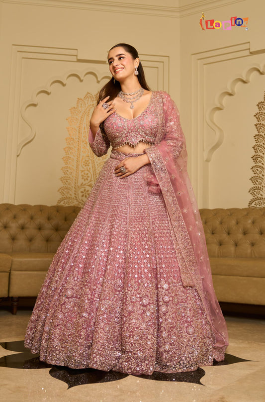 Net Lehenga Set with Sequence and Mirror Embroidery