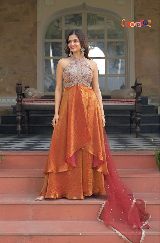 Stone Embroidered Front Cut Plazzo Set