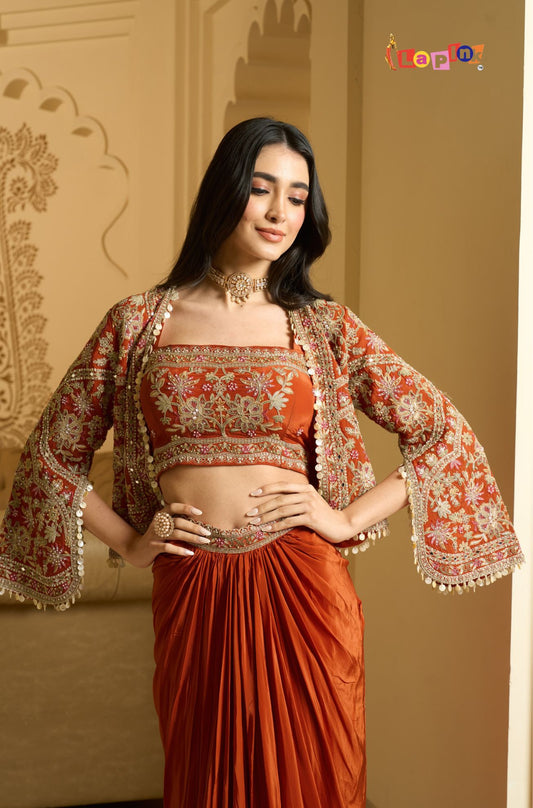 Embroidered Three Piece Crape Set