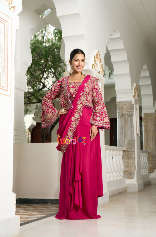 Pre-Draped Saree with Embroidered Jacket