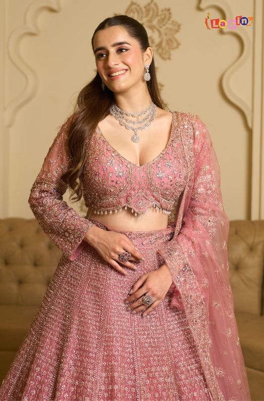 Net Lehenga Set with Sequence and Mirror Embroidery