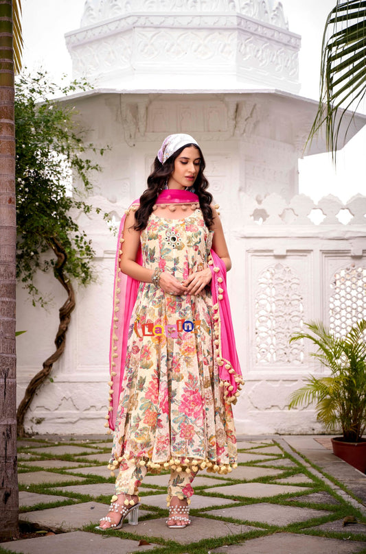 Printed Anarkali Set with Pant & Dupatta