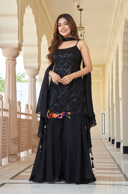 Viscose Piping Work Plazoo Suit Set