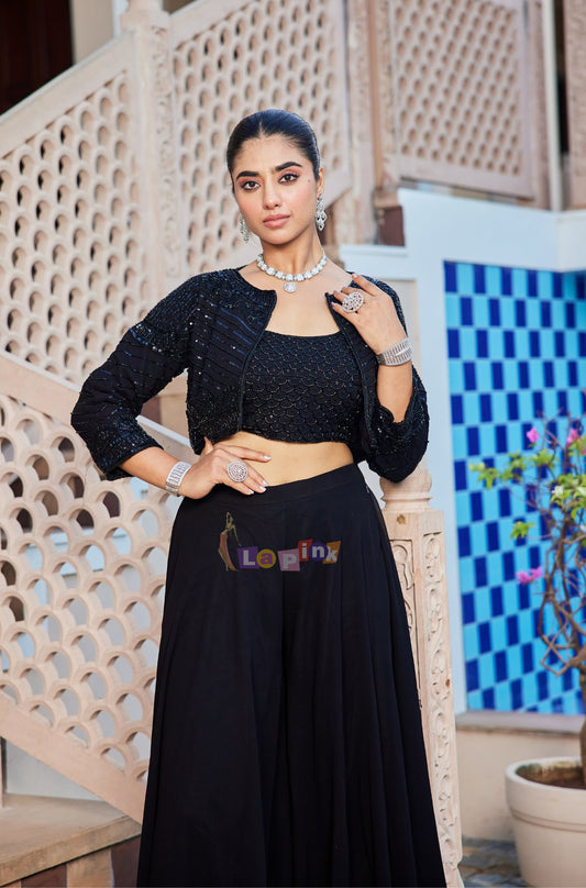 Embroidered Divider Set with Short Jacket