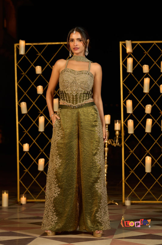 Fendi Top & Plazo Set with Neck Dupatta