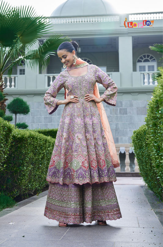 Designer Shimmer Short Anarkali Sharara Set