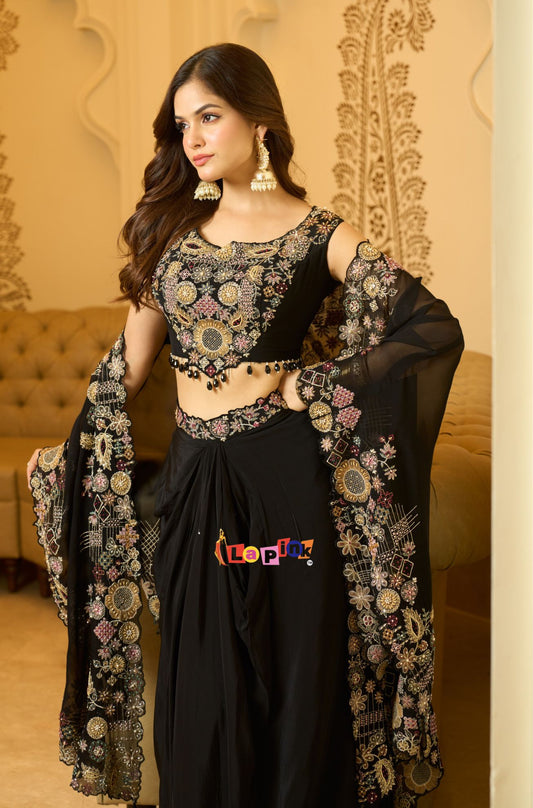 Designer Crepe Set with Multicolour Embroidery