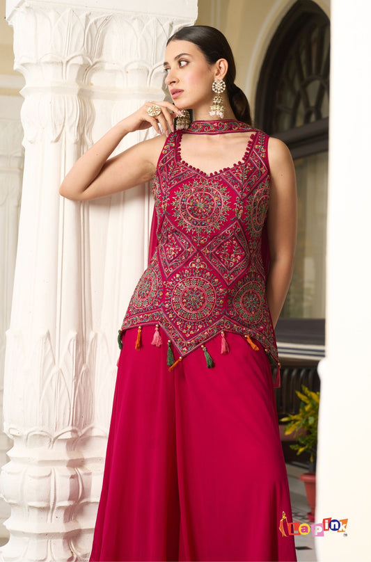 Multi Thread Sequence Peplum with Divider Set and Neck Dupatta