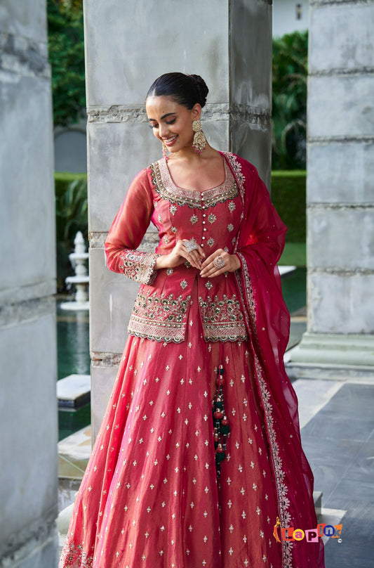 Embroidered Shimmer Peplum Skirt Set