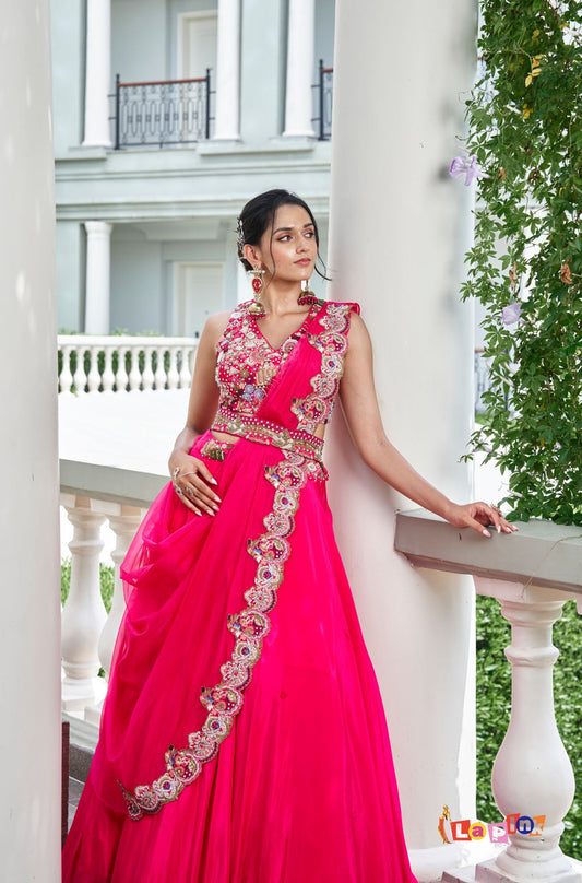 Multi-Thread Pre-Draped Saree with Moti Work