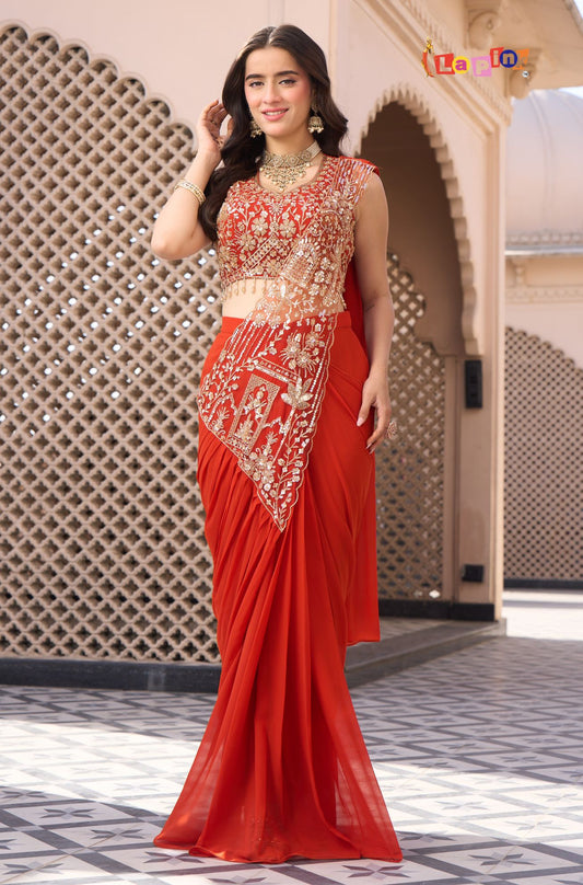 Designer Pre-Draped Saree with Multi Sequence Detailing