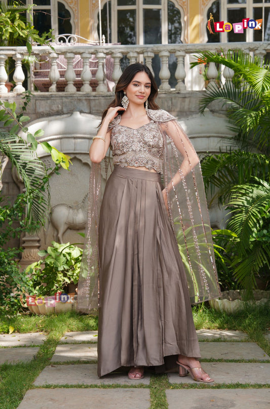 Three Piece Net & Crepe Skirt Set