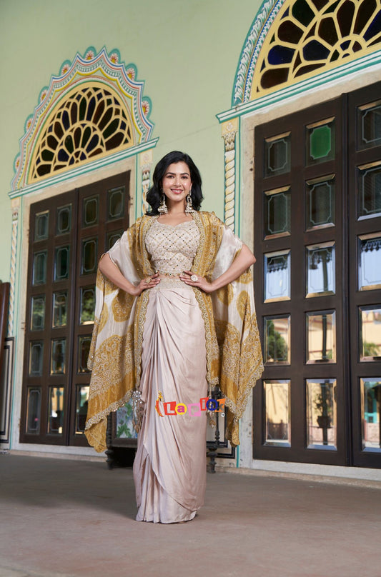 Designer Crop Top and Skirt Outfit with Shrug