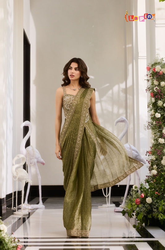 Designer Tissue Brocade Pre-Draped Saree