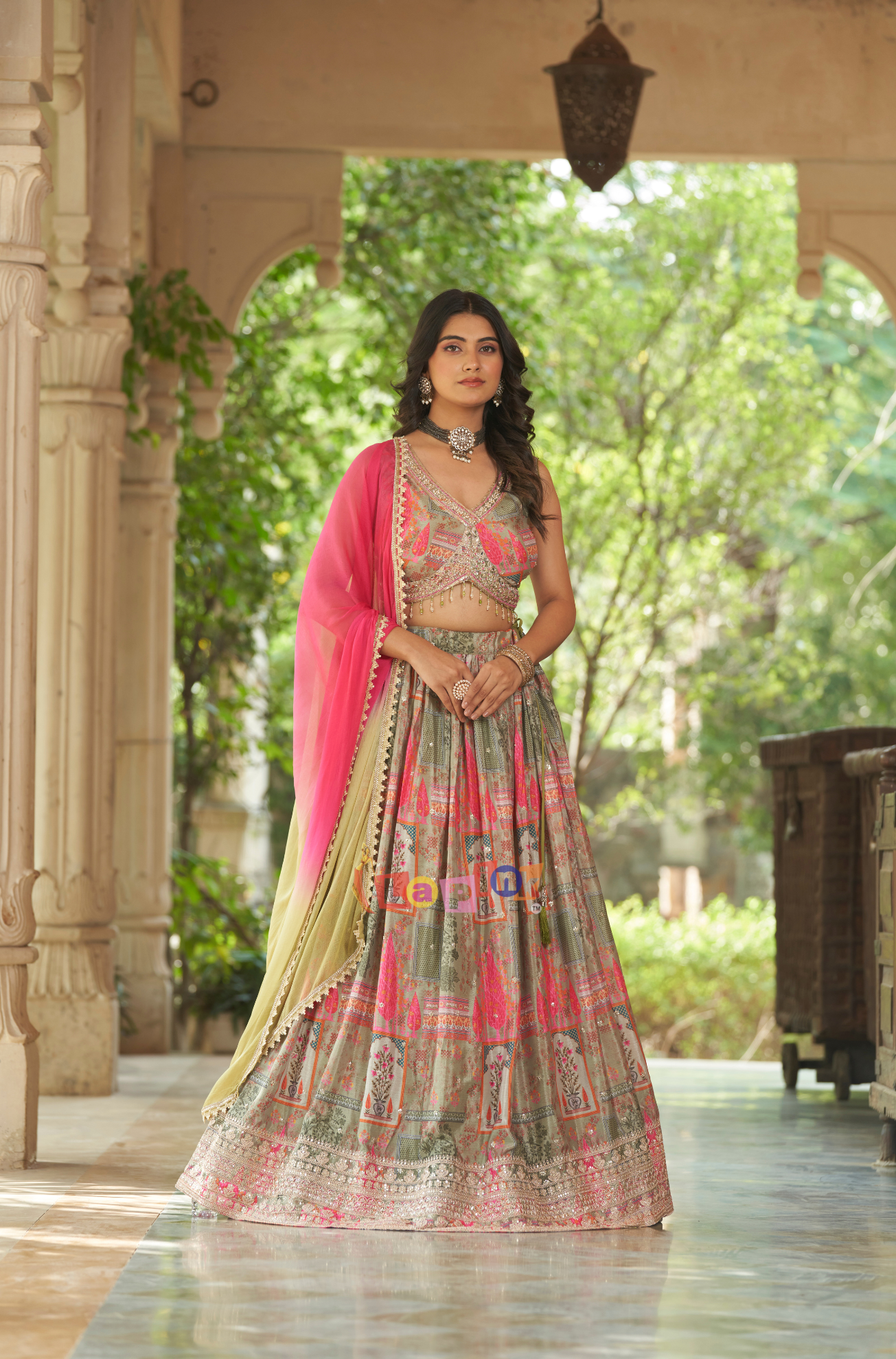 Fancy printed lehenga set with contrast Dupatta – LaPink Fashion