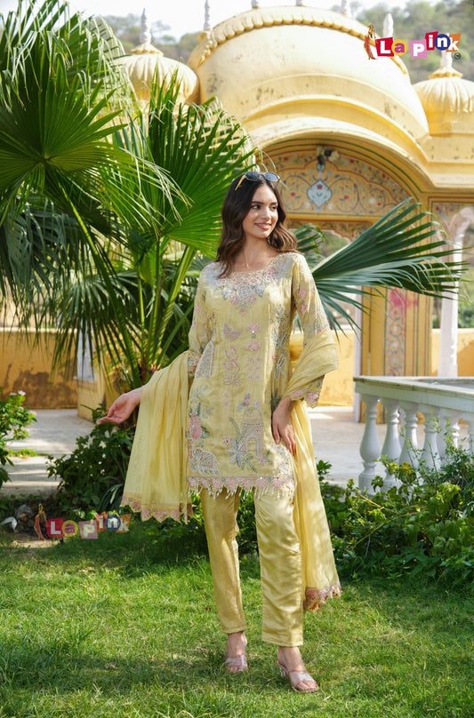 Shimmer Suit Set with Multi Moti Work