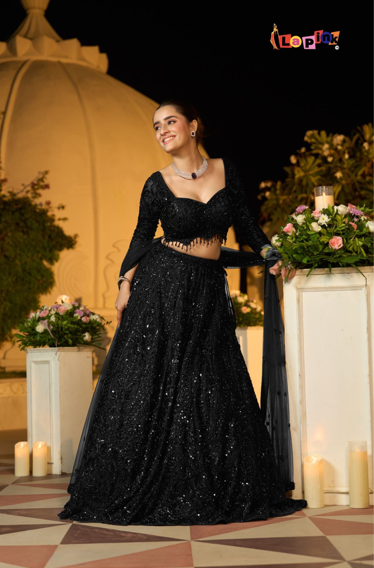 long sleeve lehenga dress Designer Net Lehenga Set with Full Sleeves Blouse – LaPink Fashion