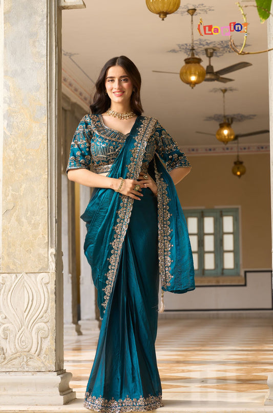 Pre-draped saree with beads work