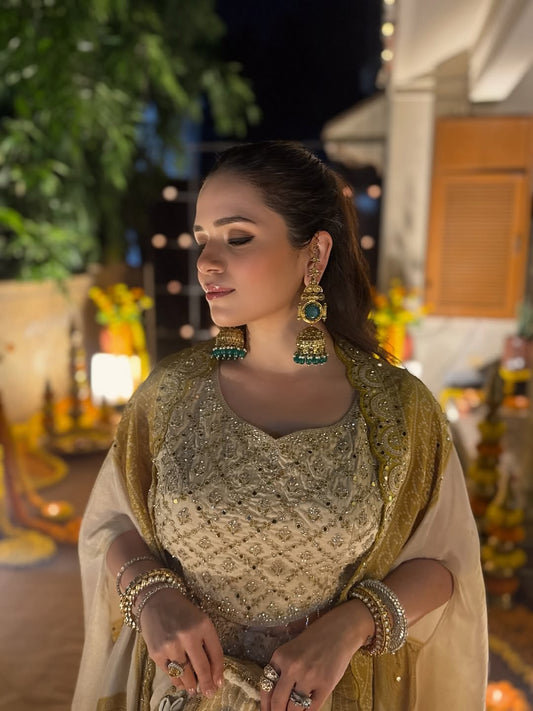 Designer Crop Top and Skirt Outfit with Shrug