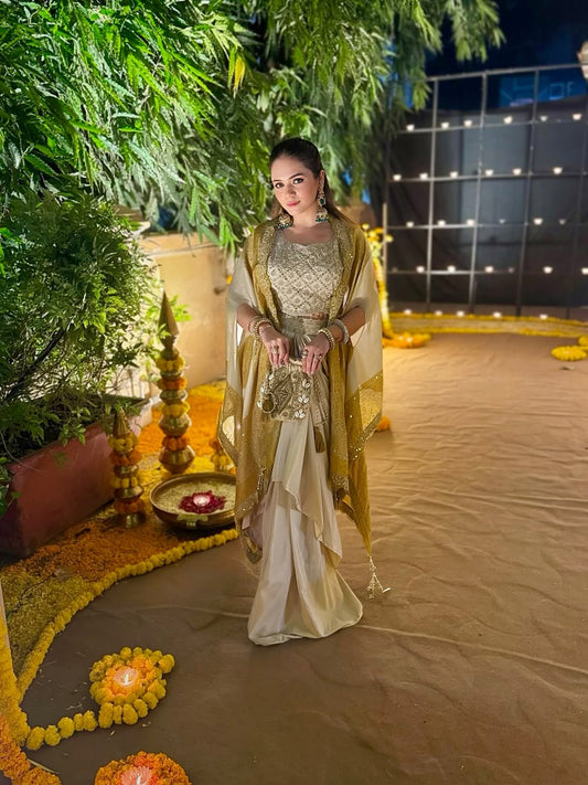 Designer Crop Top and Skirt Outfit with Shrug