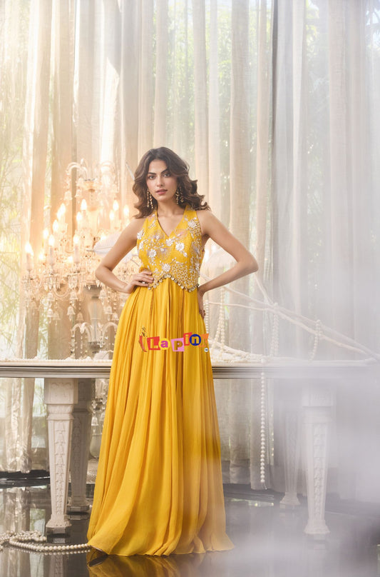 Designer Hand Embroidered Georgette Gown