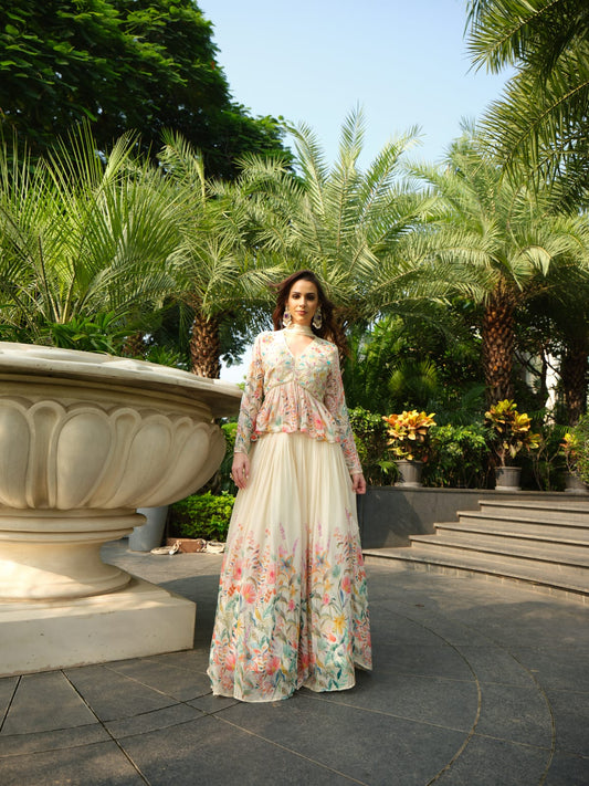 Floral Whispers Silk Indowestern Set