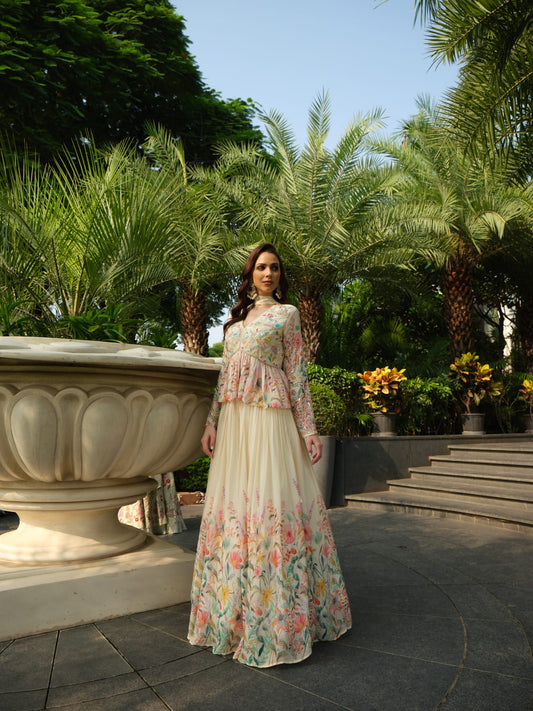 Floral Whispers Silk Indowestern Set