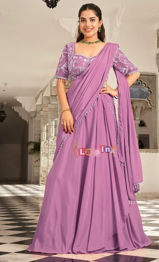 Designer crepe Pre-Drape Saree