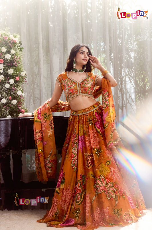 Stone & Tassel Work Printed Lehenga Set