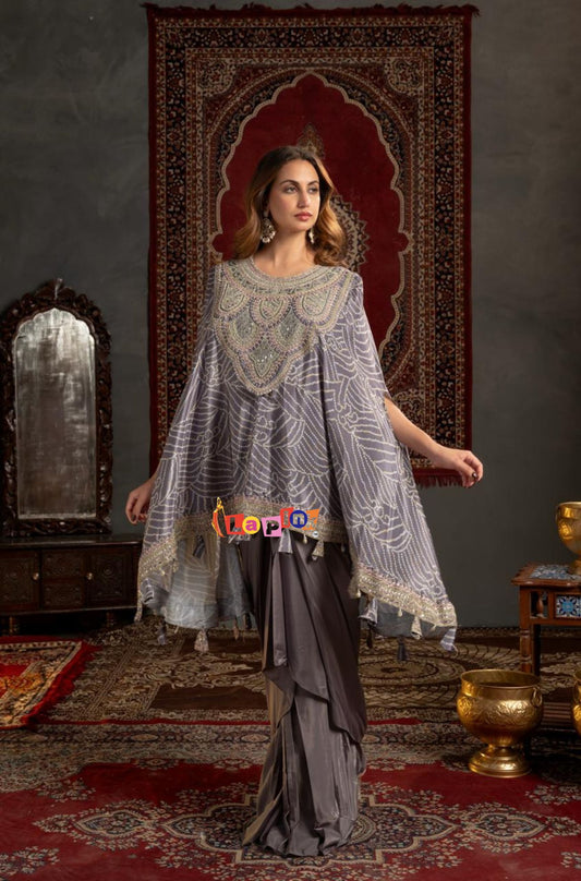 Silk Western Designer Top with Drape Skirt Set