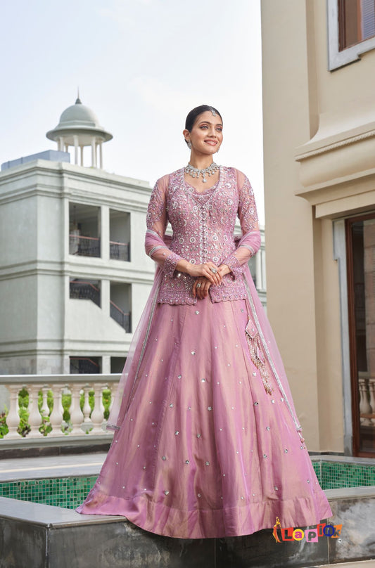 Front-Cut Peplum Set with Skirt and Dupatta