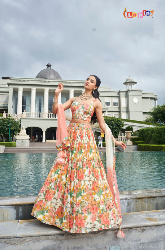 Floral Silk Lehenga Set with Net Dupatta