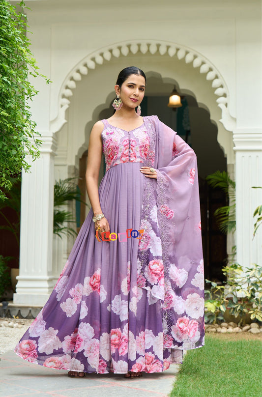 Mauve Chinoon Anarkali Set