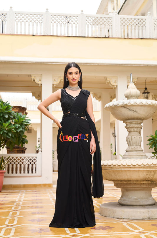 Pre-Drape Net Saree with Moti & Sequence Work