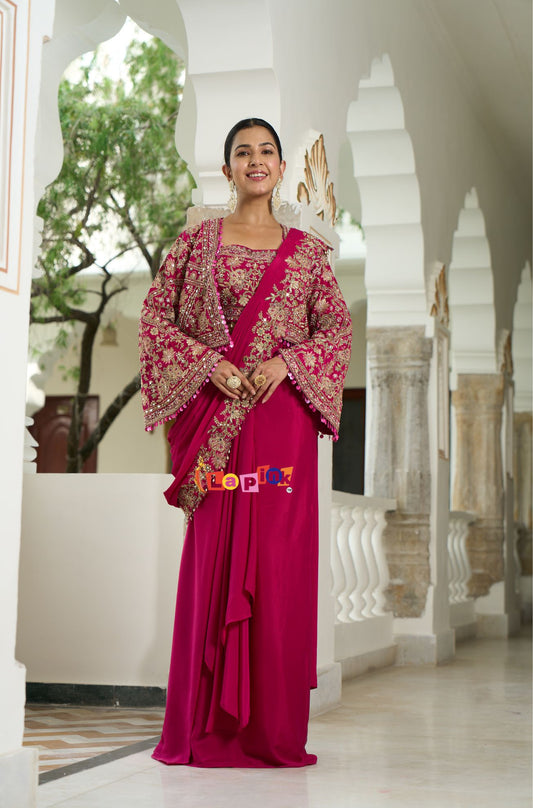 Pre-Draped Saree with Embroidered Jacket
