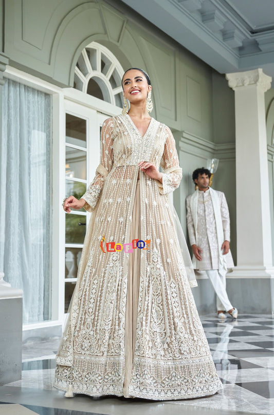 Embroidered Viscose Skirt Set with Net Dupatta