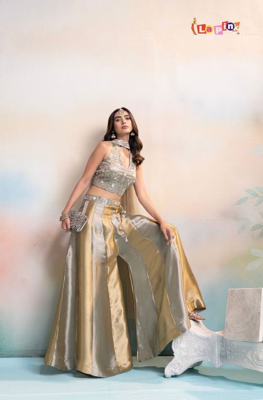Designer Silk Palazzo Set with Embroidered Choli