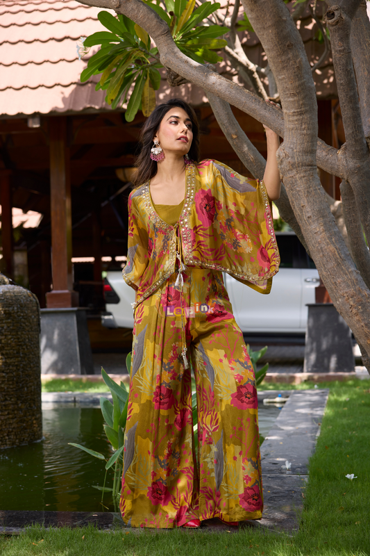 Mustard Floral Elegance Three-Piece Set