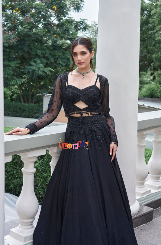 Designer Viscose Lehenga Set with Full Sleeves Jacket