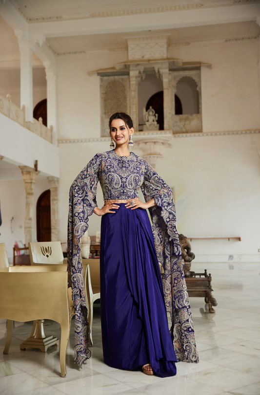 Embroidered Indo Western Top & Skirt Set