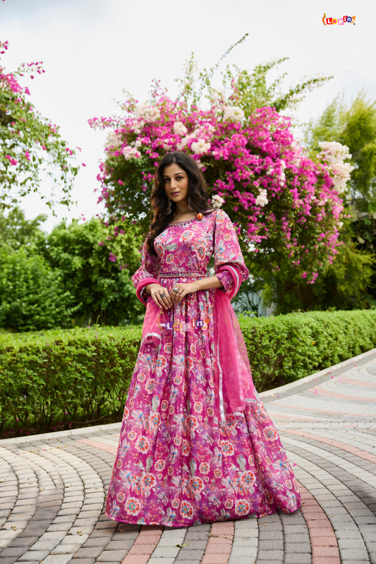 Rosy Elegance Gown with Dupatta