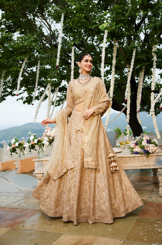 Golden Aura Full-Sleeved Lehenga Set